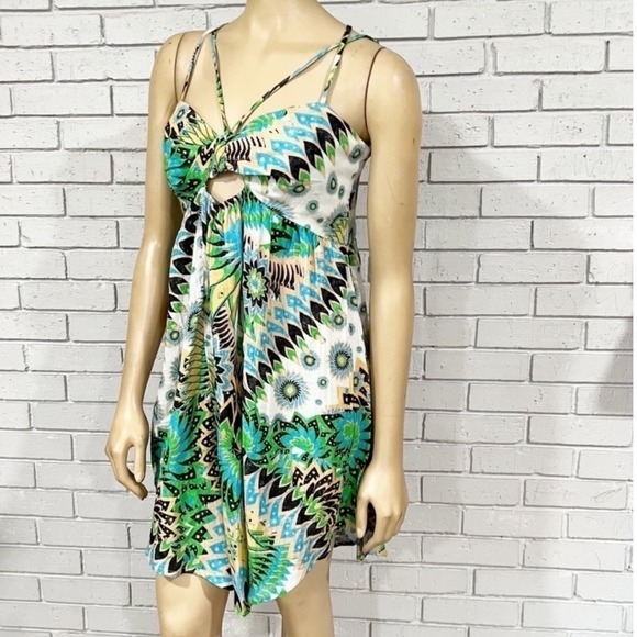 Daily Practice by Anthropologie Dresses & Skirts - Daily Practice Anthropologie Green Blue Geometric Floral Keyhole Mini Dress M